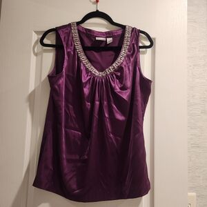 Chico's Rich Purple Blouse with Embellished Neckline Size 2 Euc
